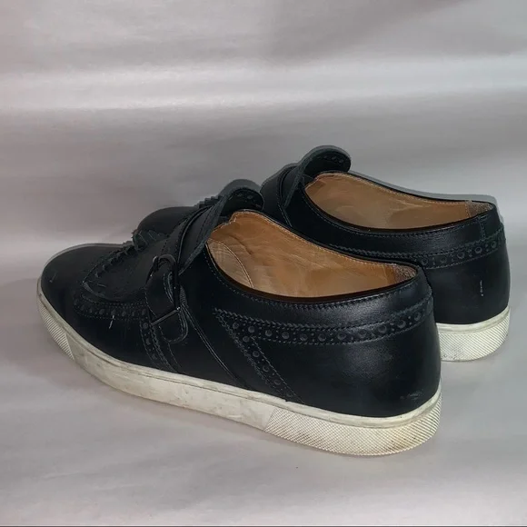 CHRISTIAN LOUBOUTIN size 42 black leather Kiltie Moc style SNEAKERS